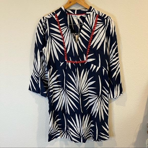 New with Tags Boden size 2 navy holiday palm tunic with red Pom Pom details - Picture 3 of 6